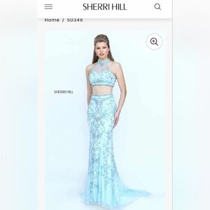 Sherri Hill Light Blue Beaded Gown